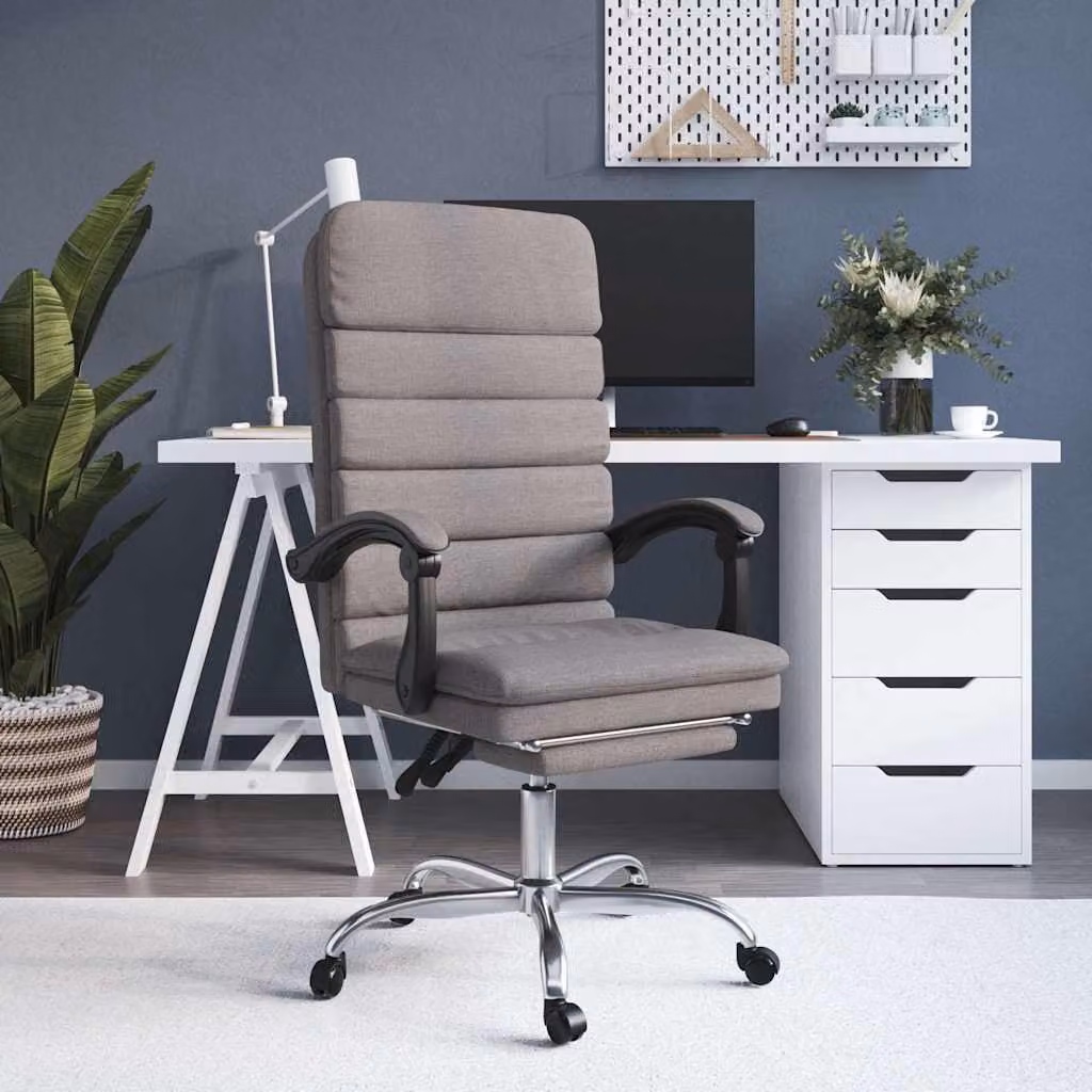 Sedia da ufficio executive vidaXL reclinabile con massaggio in tessuto beige e grigio con poggiatesta e ruote