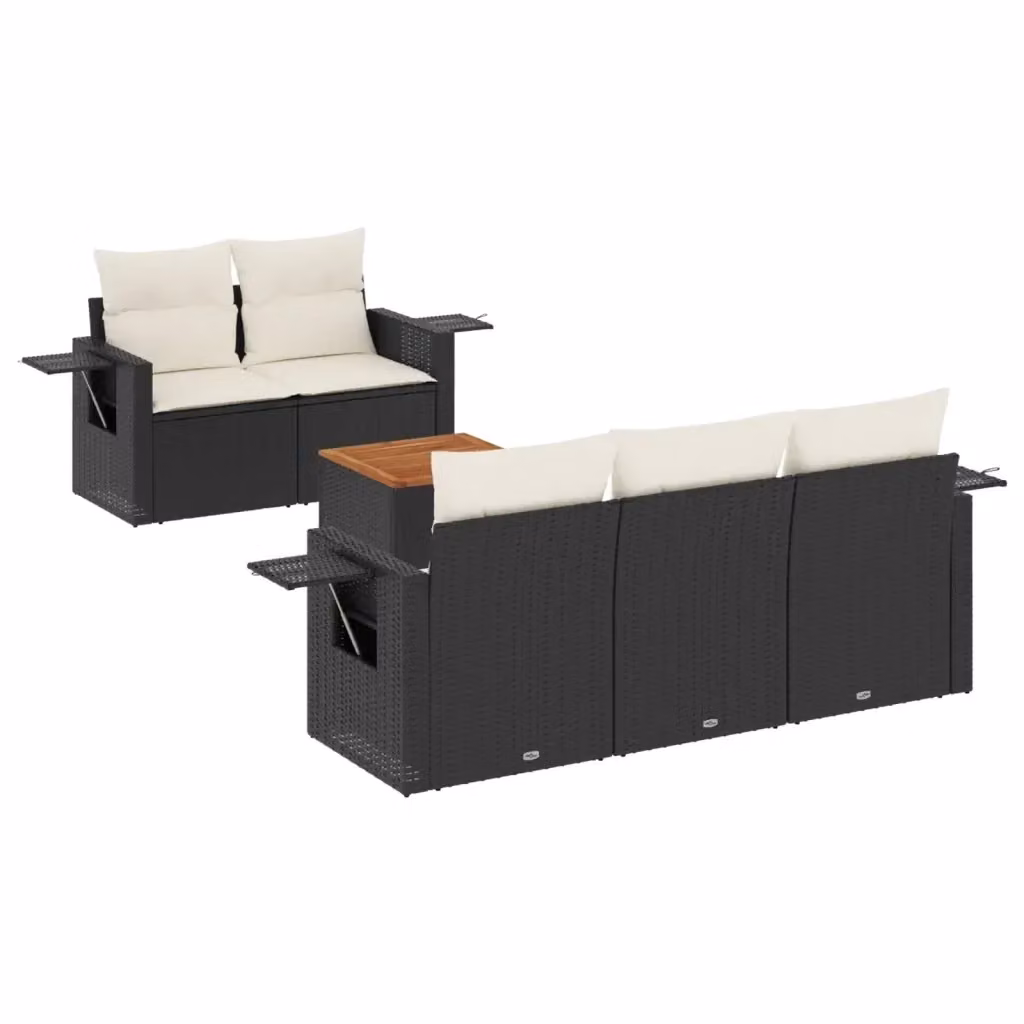 Set Divano da Giardino vidaXL a Forma di L in Polyrattan Nero con 6 Cuscini e Tavolino da Caffè – 2