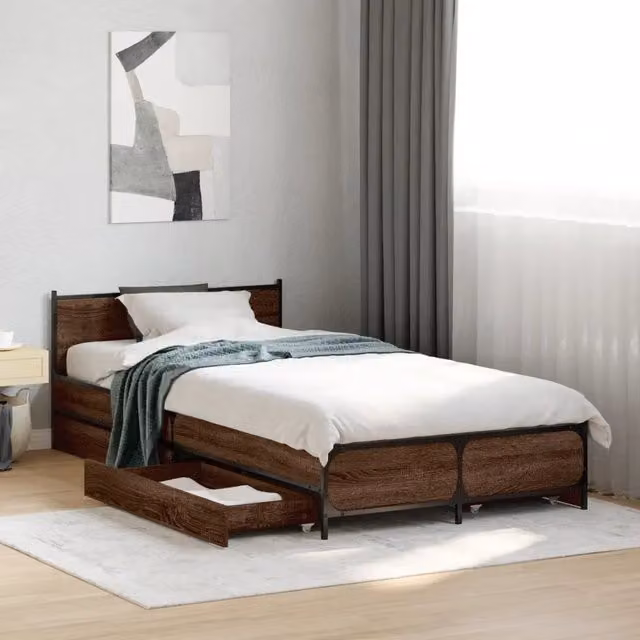 Letto con cassetti vidaXL in legno e metallo color rovere marrone L: 193 cm, P: 78 cm, H: 56,5 cm