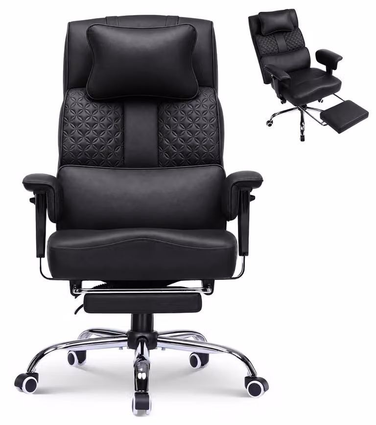 Sedia ergonomica per ufficio e gaming - Modello CH620 - Poggiatesta regolabile - Ampio supporto lombare - Seduta larga 54 cm - Inclinazione regolabile da 90° a 150° - Capacità di carico: 180 kg - Rivestimento in ecopelle nera