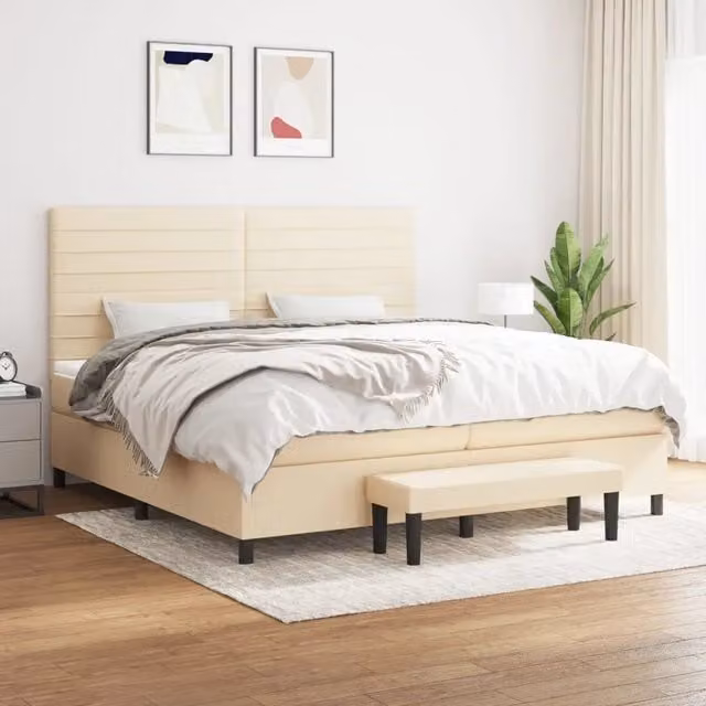 Letto Ibrido con Giroletto a Molle e Materasso vidaXL in Tessuto Beige e Bianco L/P: 200 x 200 cm