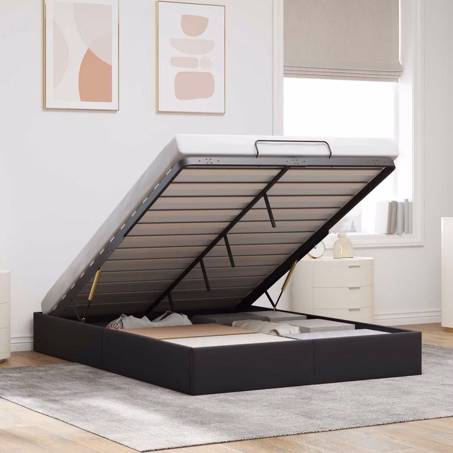 Letto ottomano vidaXL in velluto nero con base a sollevamento L: 152 cm, P: 203 cm