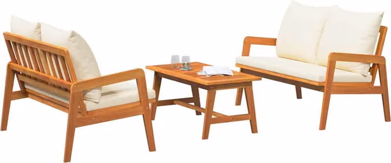 Set bistrot con cuscino 3 pcs Marrone Legno di Acacia Massello
