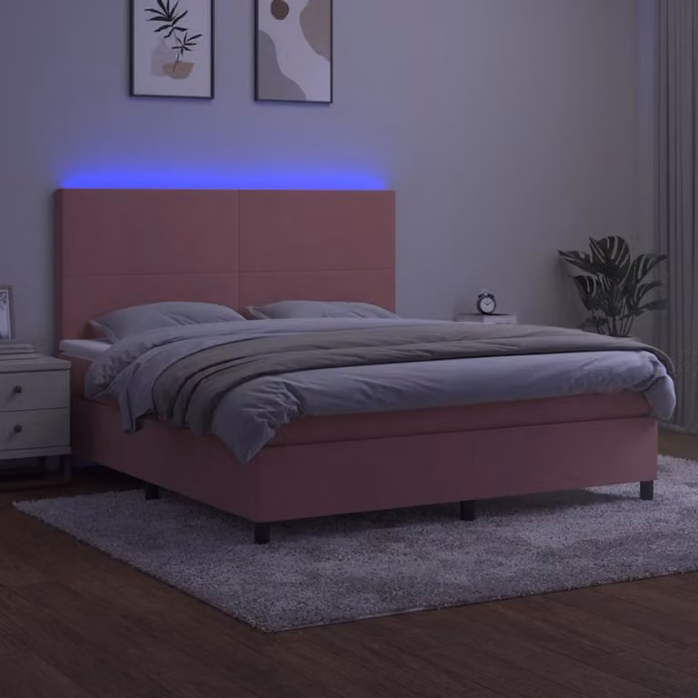 Maison Exclusive - Letto a Molle con Materasso e LED Rosa 160x200 cm in Velluto