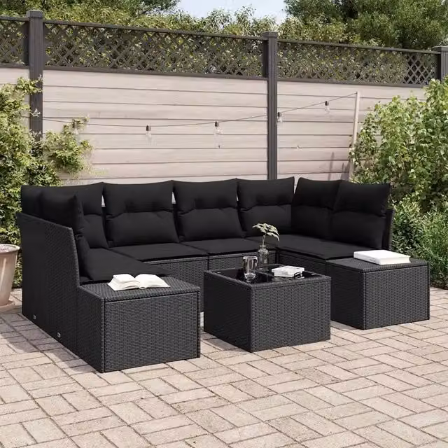 Set Divano da Giardino 8 pz Nero polyrattan 3355632