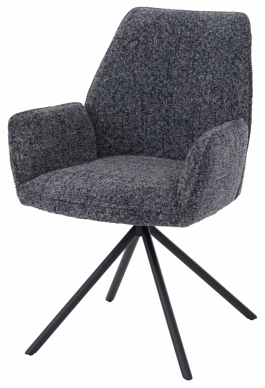 Sedia da pranzo HWC-G67, sedia da cucina, girevole, con sistema di auto-regolazione, rivestita in tessuto chenille (410g/m²), struttura nera, colore grigio scuro