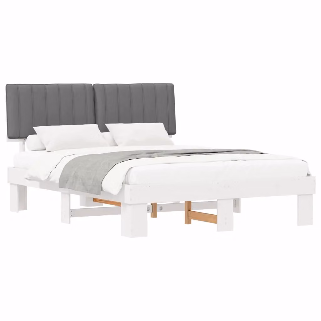 vidaXL Letto Moderno con Testiera Rivestita in Tessuto Grigio, Struttura in Legno di Pino, L/P/H: 150 x 200 x 106 cm – 2