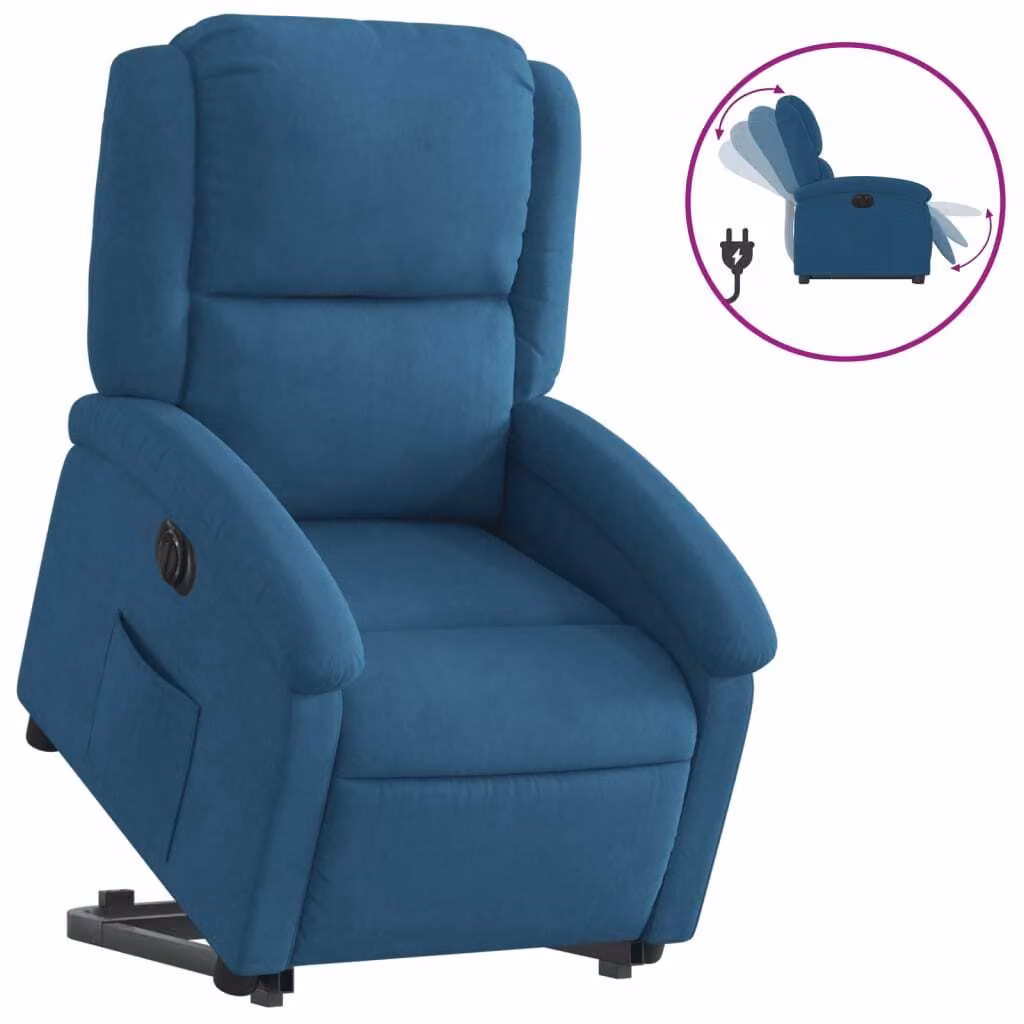 Poltrona Alzapersona Reclinabile Elettrica Blu in Velluto