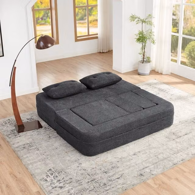 Desviae Divano letto modulare a 2 posti con poltrona pieghevole in tessuto grigio scuro con schiuma viscoelastica