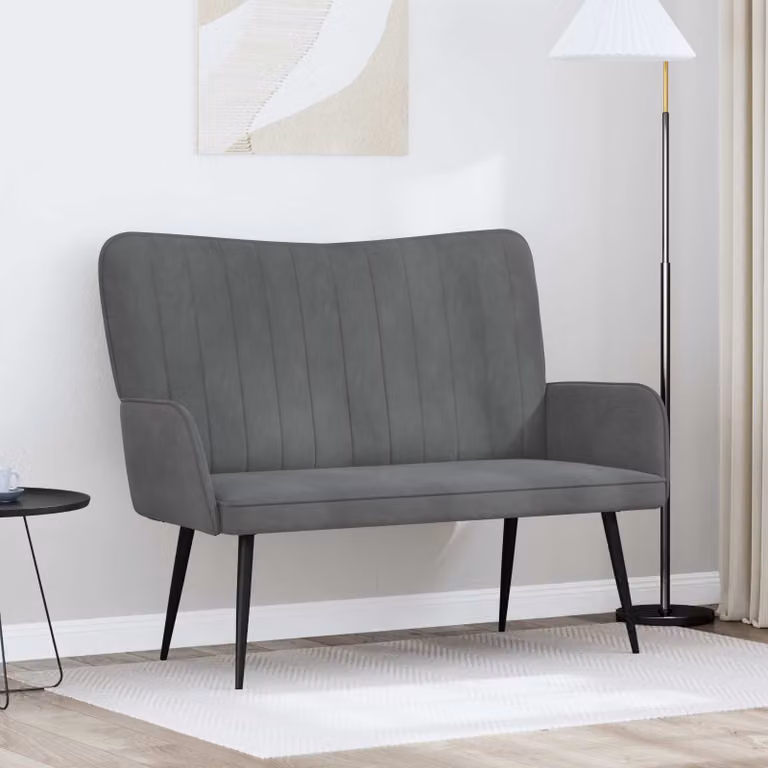 vidaXL Divano a 2 Posti Moderno in Velluto Grigio L: 115 cm, P: 61 cm, H: 87 cm