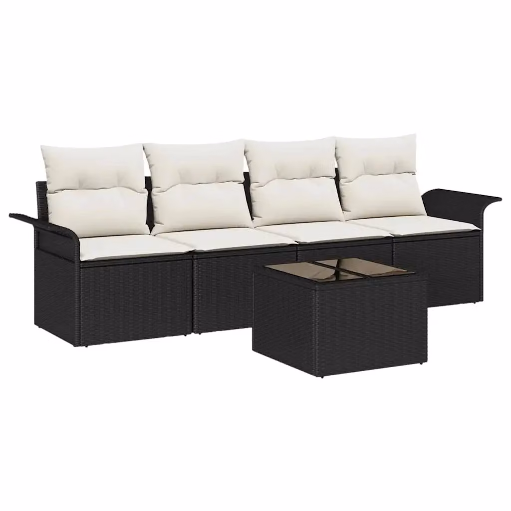 Set di divani da giardino vidaXL in polyrattan nero con cuscini beige e tavolino da esterno – 2