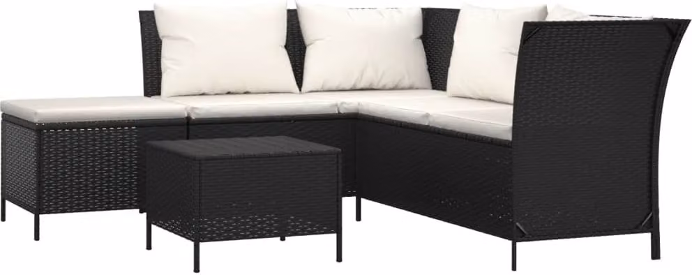 Set Divani da Giardino 4 pz con Cuscini Nero in Polyrattan