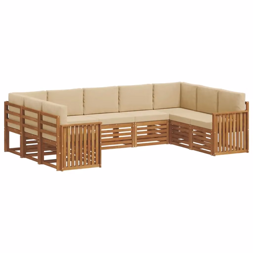 Set di divani da esterno a L vidaXL in legno di acacia con cuscini, beige e naturale – 2