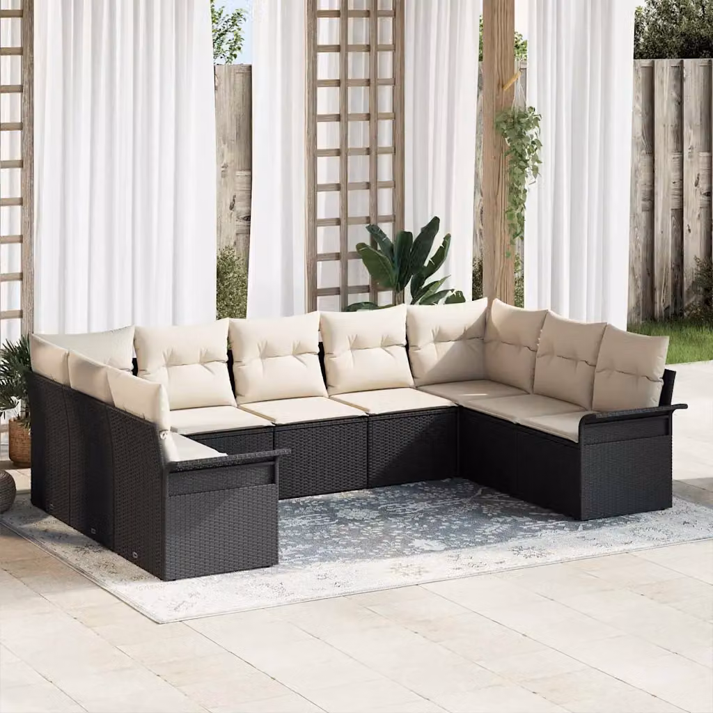 Set Divano da Giardino a L con Polyrattan e Cuscini vidaXL, Nero – 1