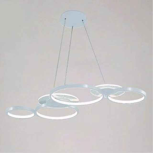 Lampadario a sospensione LED Trade Shop moderno con 6 anelli luminosi, colore bianco e trasparente, luce bianca fredda 6500K, 62W – 1