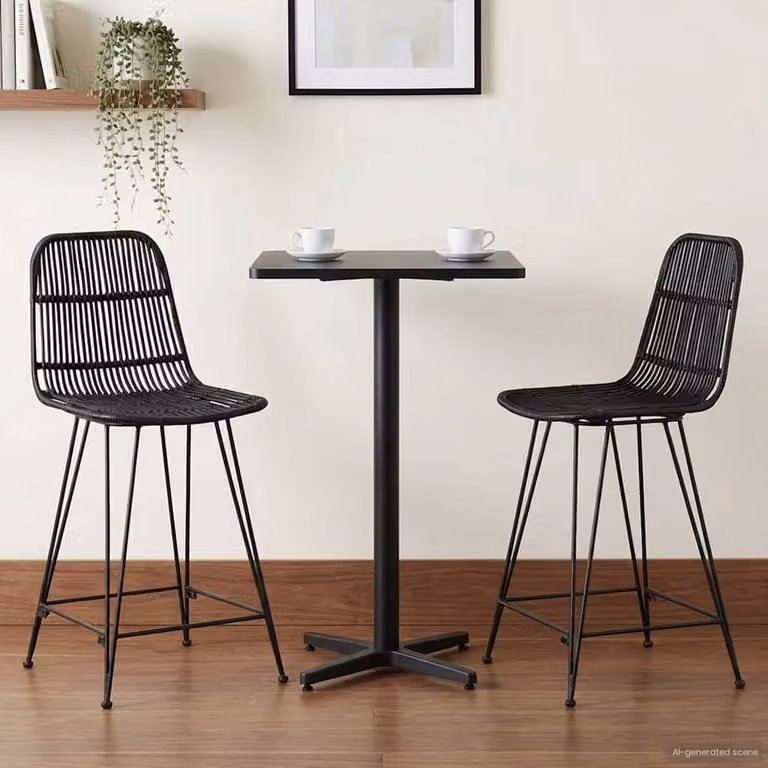 Set di 2 sgabelli da bar vidaXL in rattan e acciaio nero, design moderno L 44 cm x P 54 cm x H 96 cm