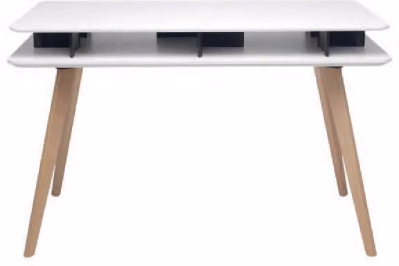 Tavolo Rettangolare con Vano Porta Oggetti 120x70x75 cm in MDF e Legno Bianco/Faggio