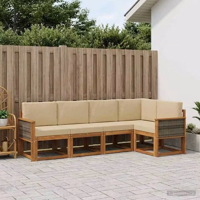 Set di divani da esterno 5 pz Naturale e Beige Poliestere 3385209