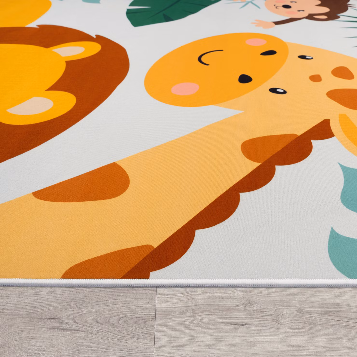 Tappeto per bambini Bini beige con motivo animalier, lavabile e antiscivolo, L: 340 cm, P: 240 cm