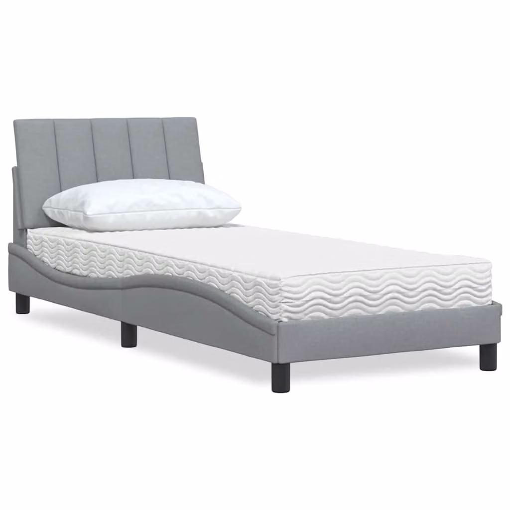 Letto con Materasso Hanko vidaXL in Tessuto Grigio Chiaro e Bianco 90x200 cm