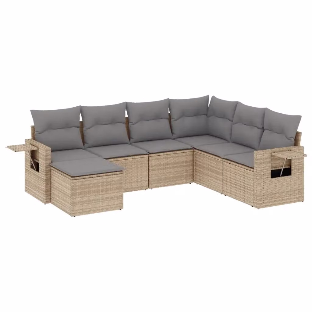 vidaXL Set Divani da Giardino 7 pz in Polyrattan con Cuscini Beige e Grigio e Struttura in Acciaio – 2