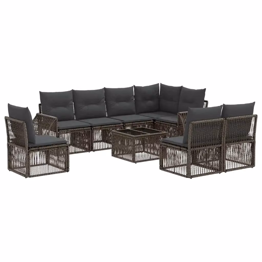 Set Divano da Giardino vidaXL a Forma a U in Polyrattan con Tavolino e Cuscini, Grigio e Antracite – 2