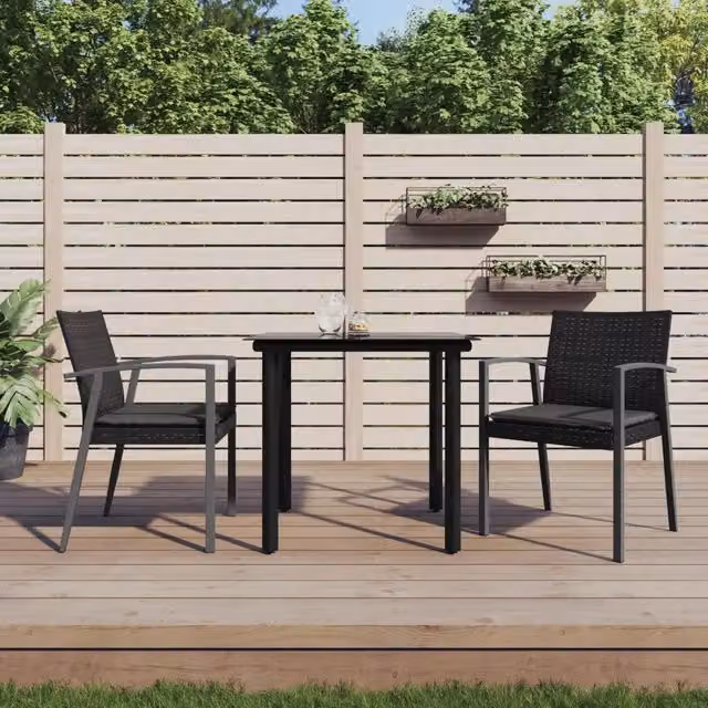 Set Pranzo da Giardino 3 Pezzi vidaXL in Polyrattan e Acciaio con Piano in Vetro Nero e Grigio – 1
