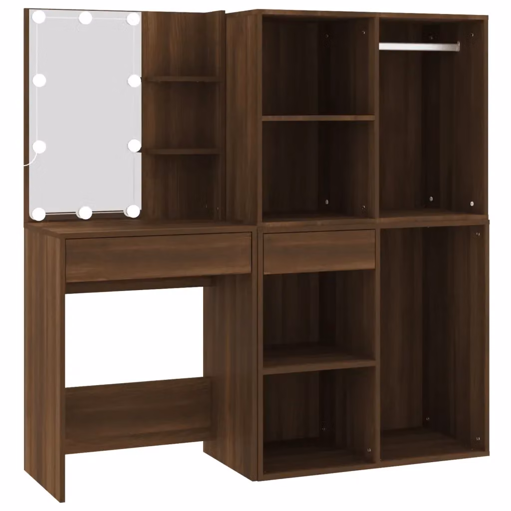 Toeletta Hollywood con LED e Armadietti VIDAXL in Rovere Marrone – 2