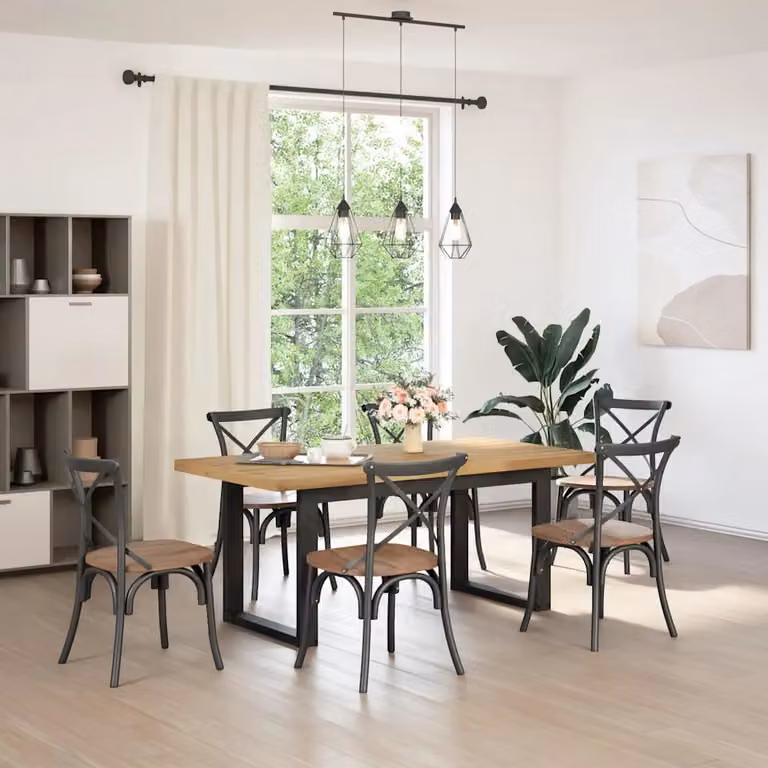 vidaXL Tavolo da Pranzo NOAIN in Legno di Pino Massello con Gambe a Forma U, L 180 x P 90 x H 75 cm, Marrone e Nero