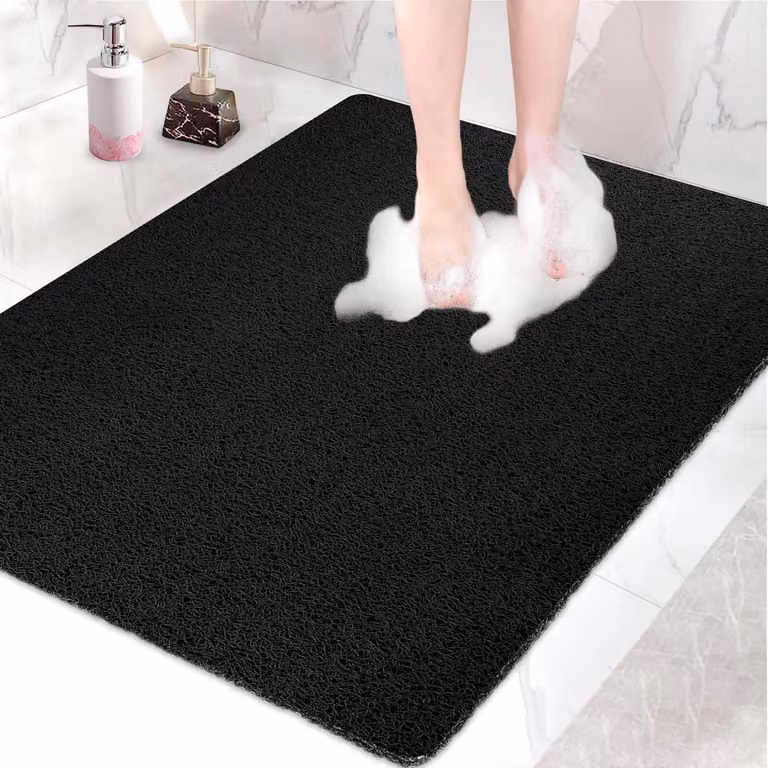 Tappetino antiscivolo per doccia, 80x100 cm, nero, in PVC con superficie tipo luffa per massaggio, ad asciugatura rapida