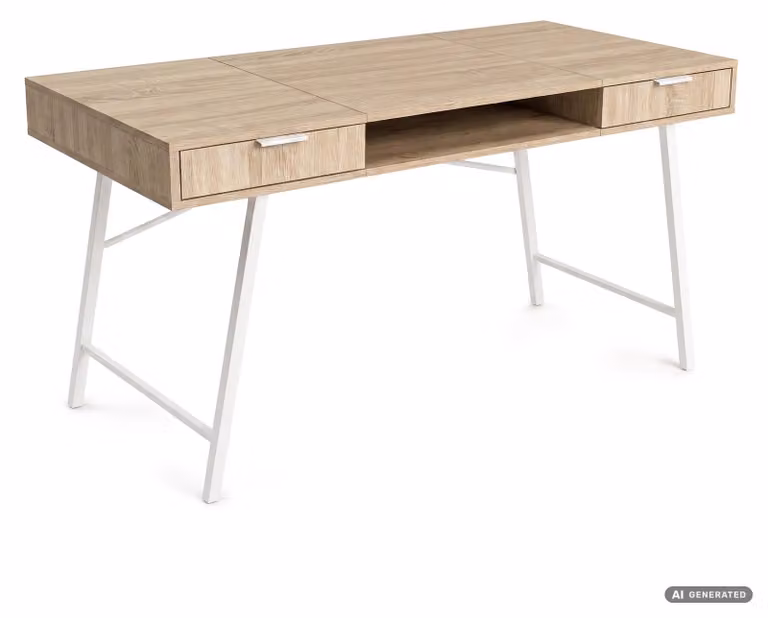 Scrivania industriale per computer Rovere Sonoma ARDEN 120 cm 2 cassetti 1 ripiano gambe bianche