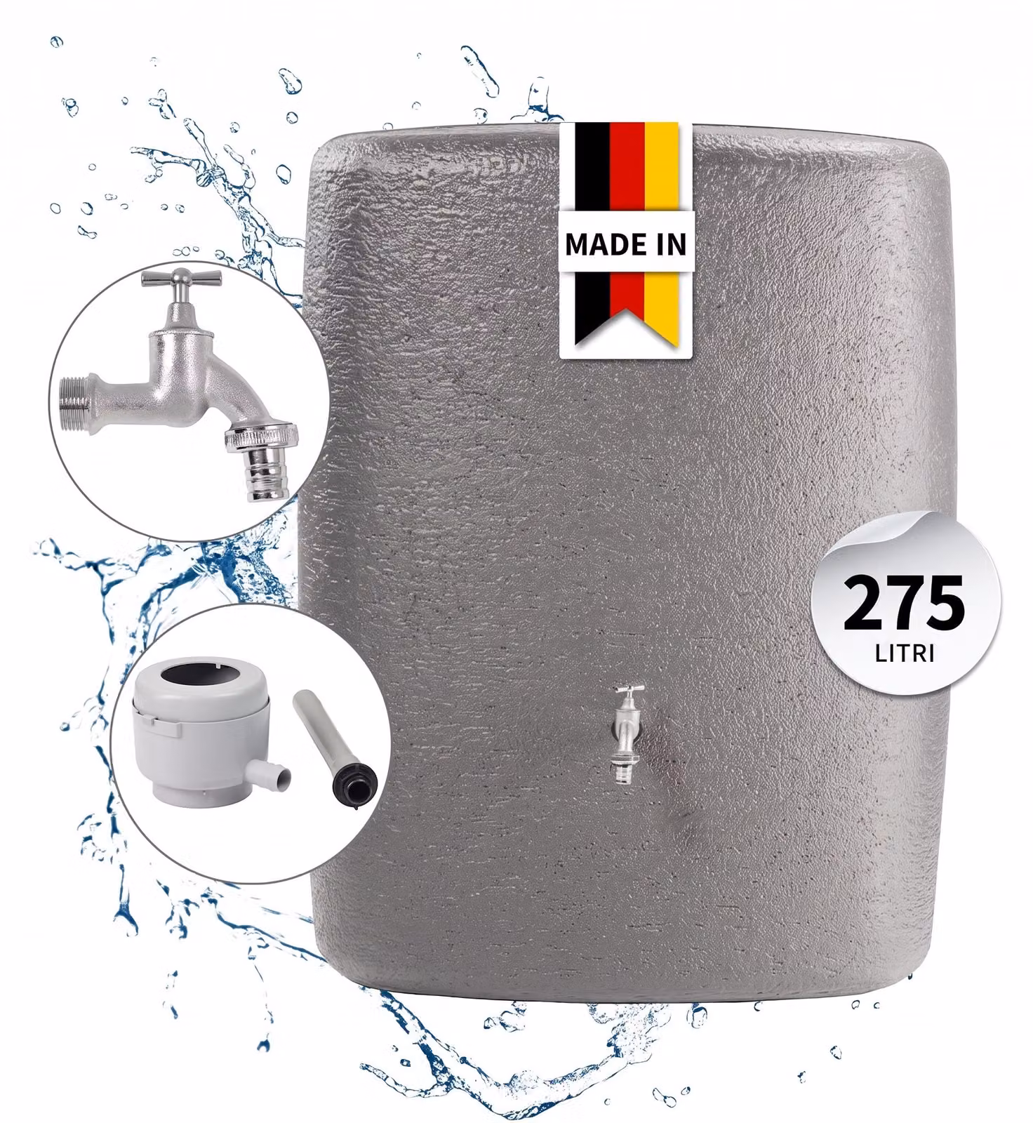 GARANTIA TERRANOVA set completo 275 litri grigio grafite incl. rubinetto cromato e raccordo pluviale