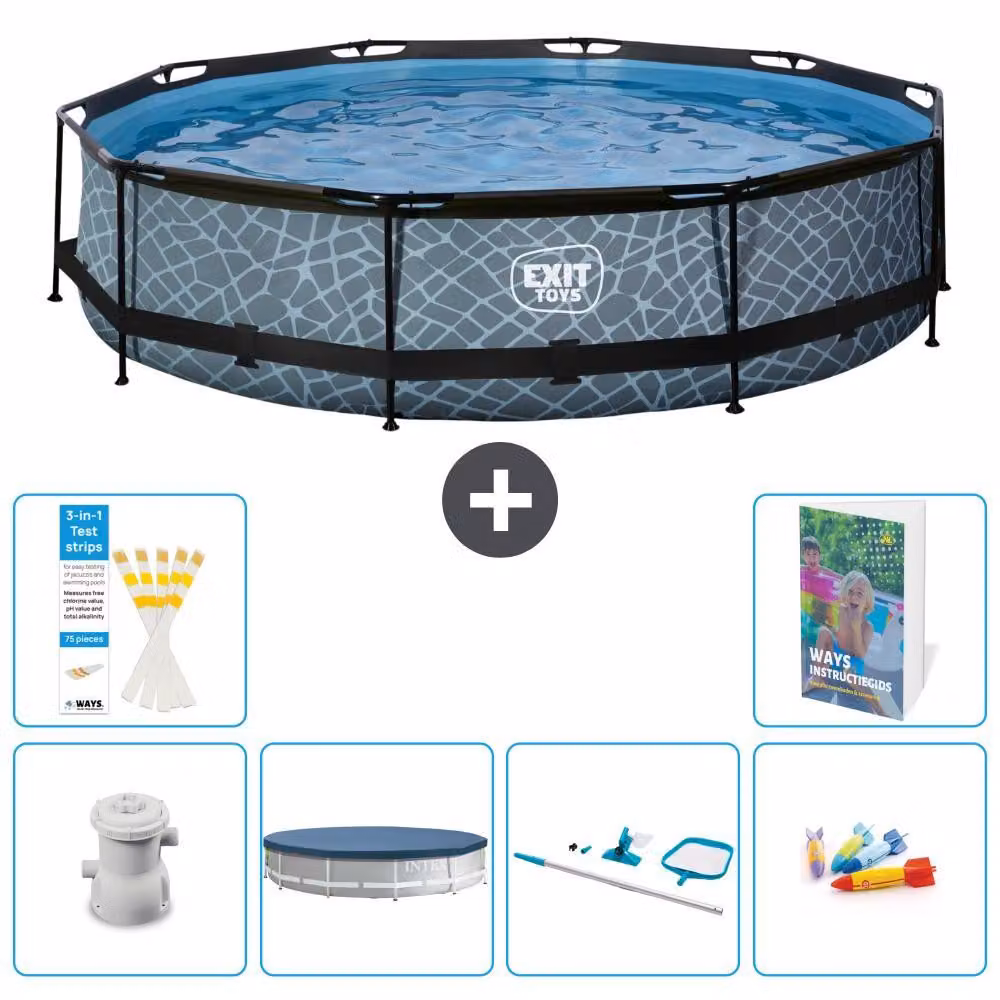 Piscina fuori terra - Design effetto pietra - 360x76 cm - 5 pezzi - Modello S299