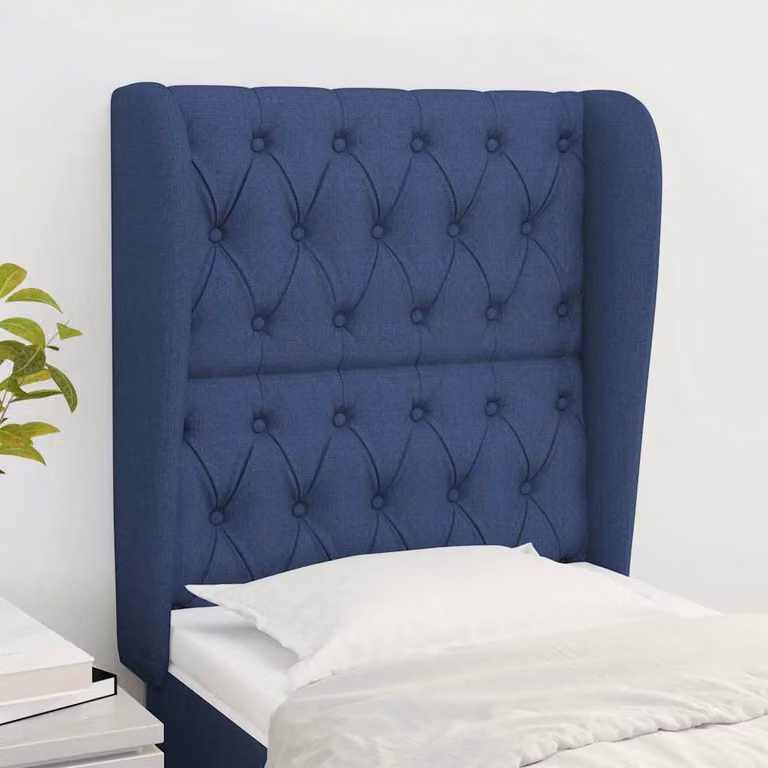 Testiera ad orecchio vidaXL in tessuto blu con struttura in legno e pannello imbottito L: 83 cm, P: 23 cm, H: 118-128 cm