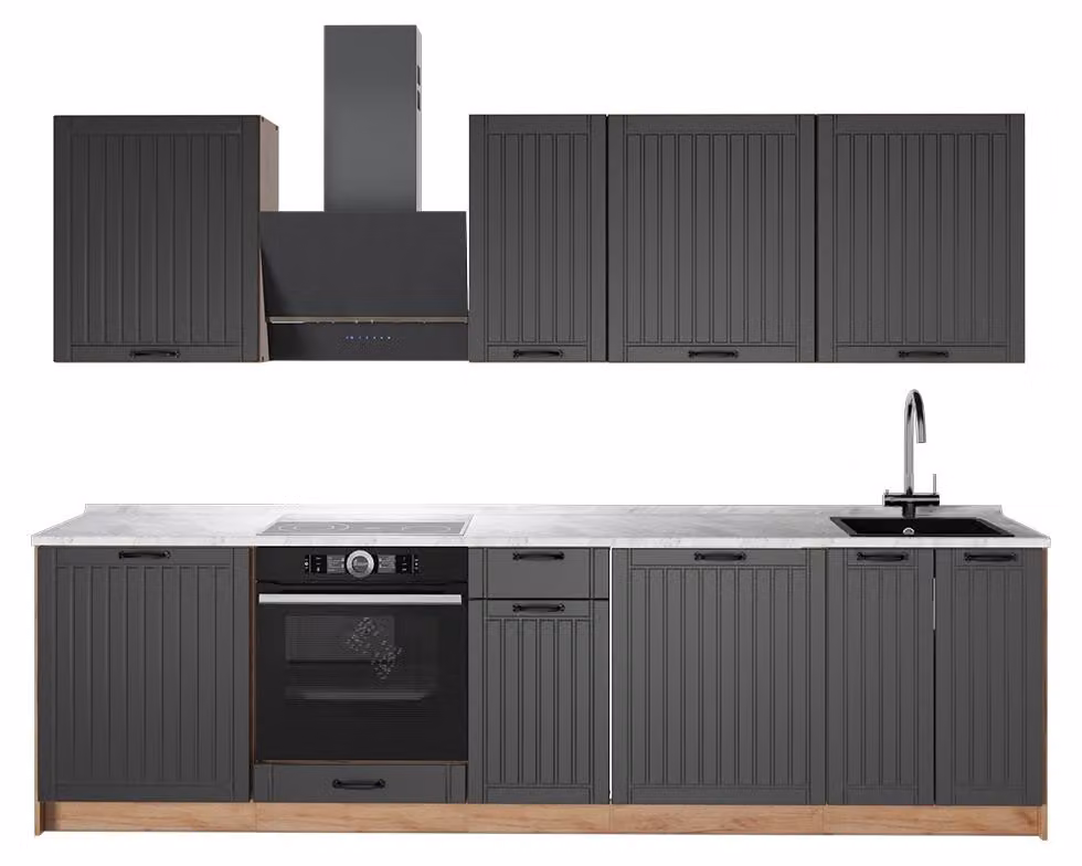 Cucina componibile Vicco Fame-Line Grigio scuro/Rovere dorato 280 cm, PL Marmo, Model 64194