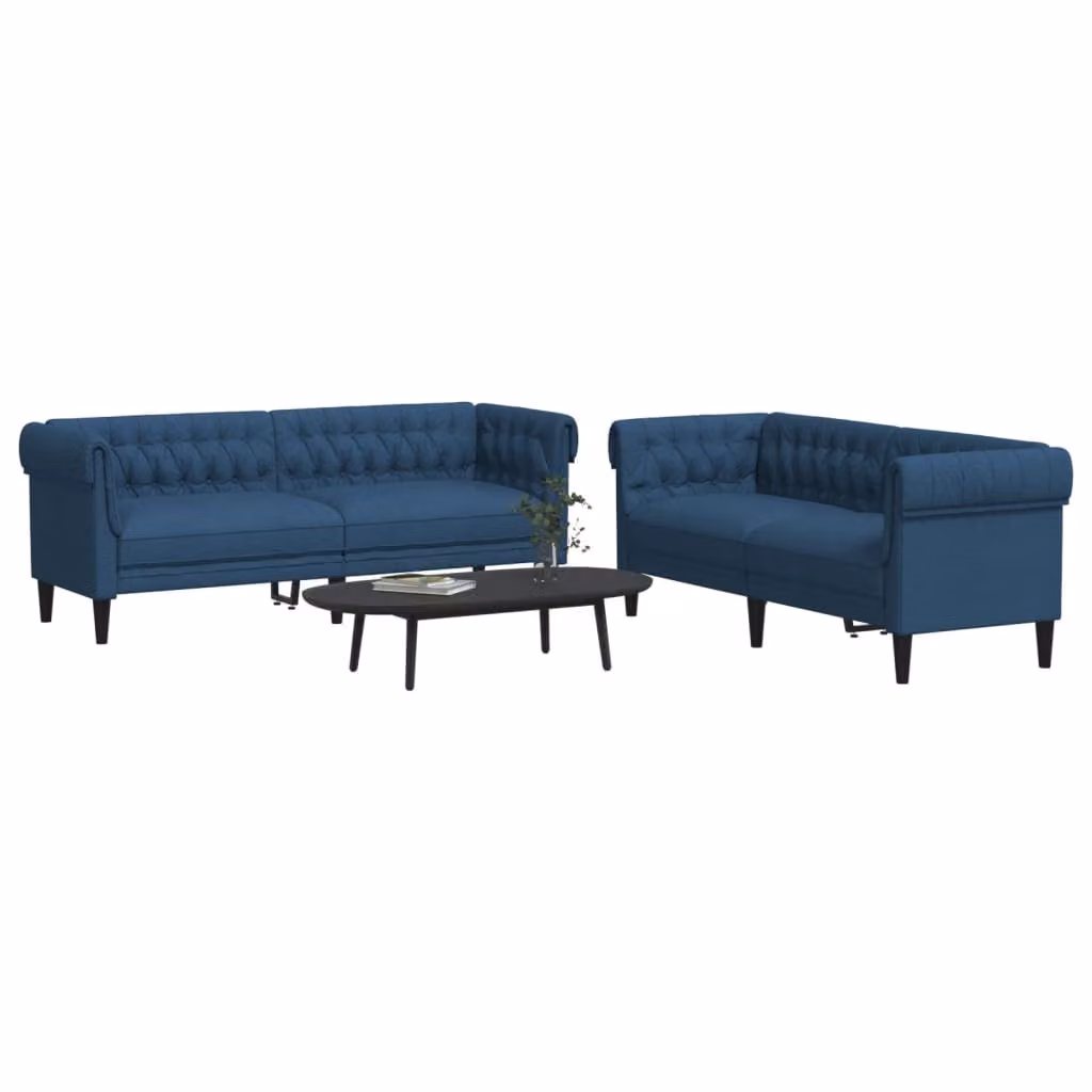 Set di 2 divani moderni vidaXL in tessuto blu con struttura in legno massiccio per il tuo soggiorno – 1
