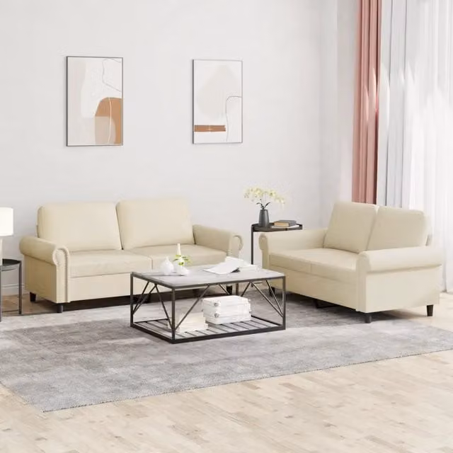 Set di 2 divani vidaXL in similpelle beige con cuscini per soggiorno in stile moderno