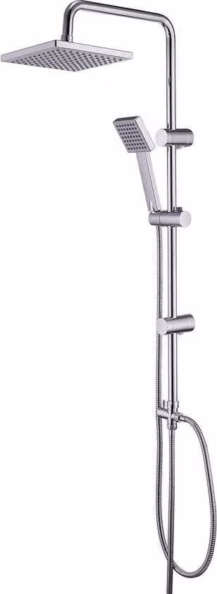 Doccia a pioggia in lega d'acciaio di alta qualità con rubinetto regolabile, tubo flessibile regolabile in altezza - sistema doccia in acciaio, dimensioni 20 x 20 cm, soffione con maniglia.