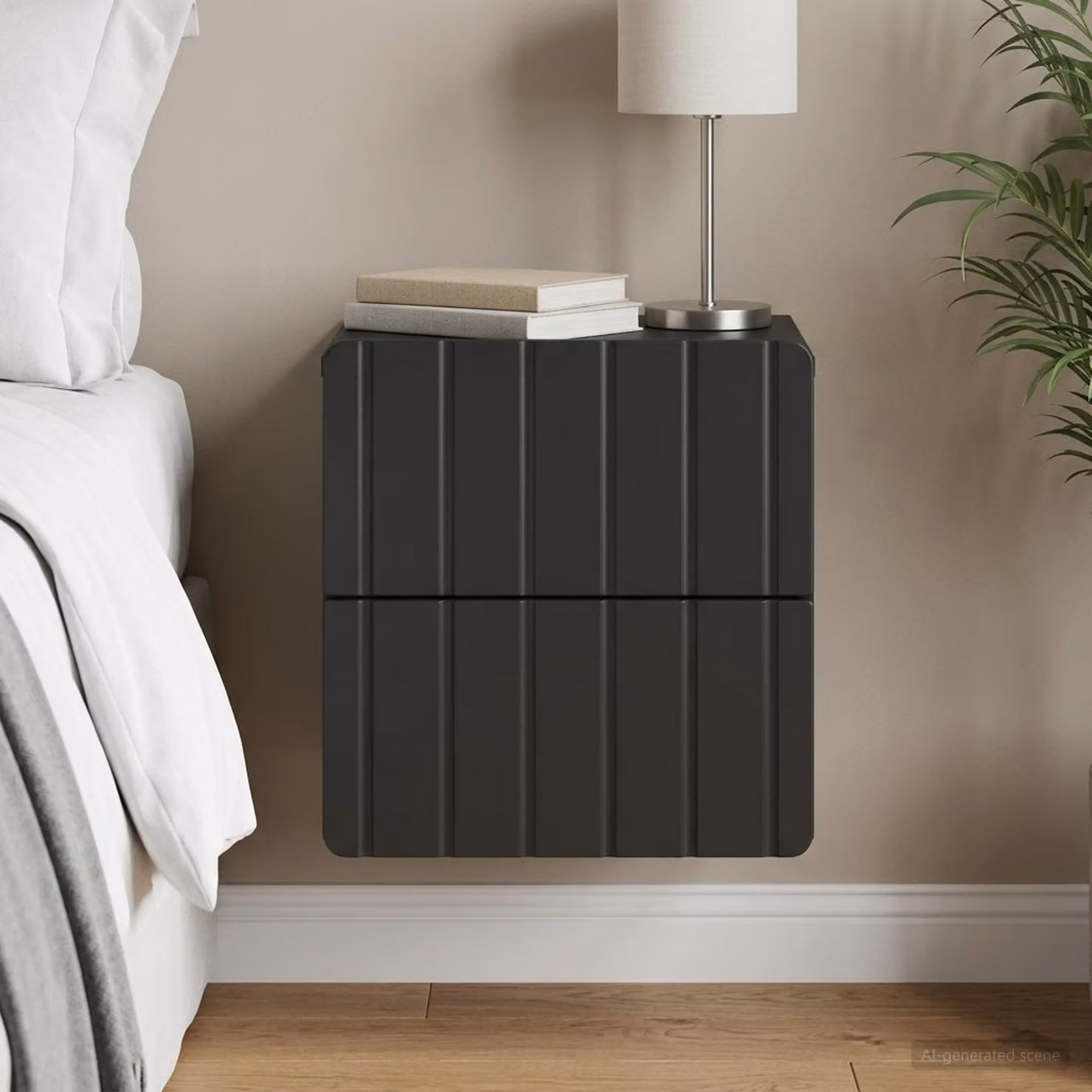 vidaXL Mobiletto da notte sospeso moderno Nero opaco L: 33 cm, P: 34,5 cm, H: 43 cm