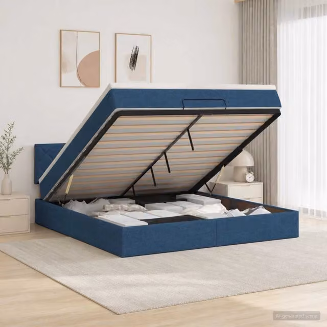 Letto ottomano con materasso ibrido vidaXL blu L: 180 cm, P: 200 cm, H: 88 cm