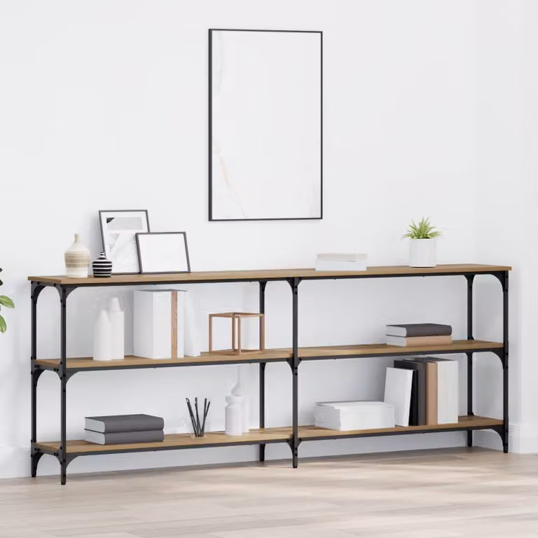 vidaXL Tavolo consolle in stile industriale color rovere, L/P/H: 200 x 29 x 75 cm
