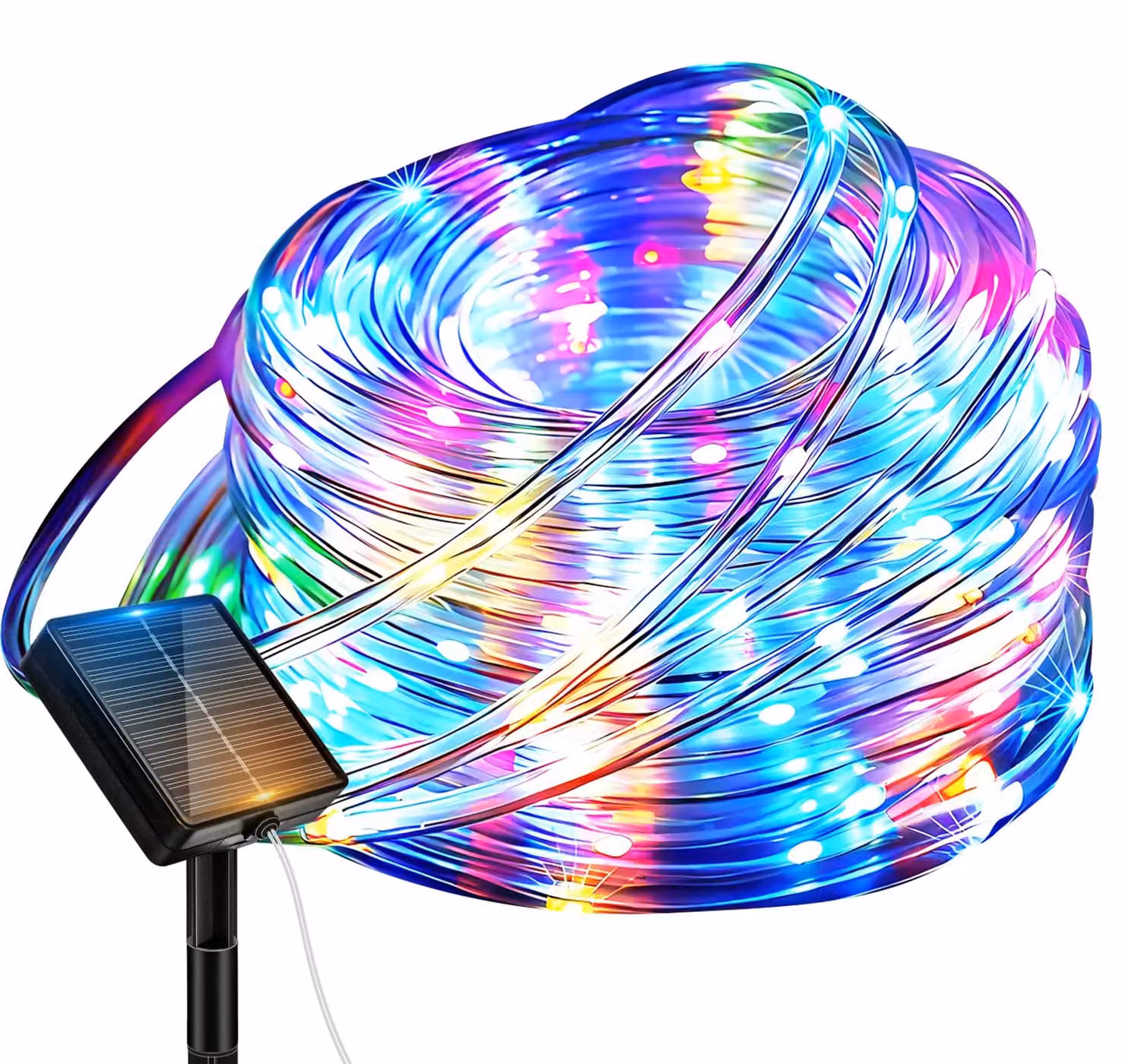 Tubetto luminoso solare, multicolore, 10 metri + 2 metri di cavo, 100 LED, grado di protezione IP65