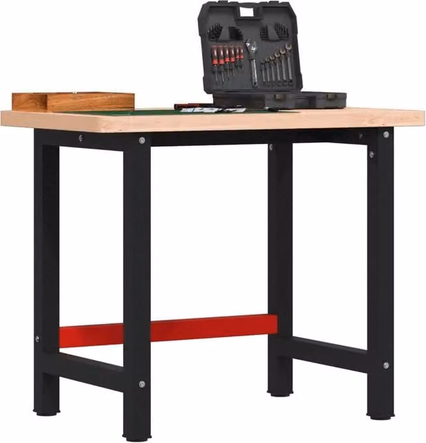Banco Lavoro VIDAXL in Legno di Faggio e Metallo, Multicolore, L 100 cm x P 57 cm x H 83 cm