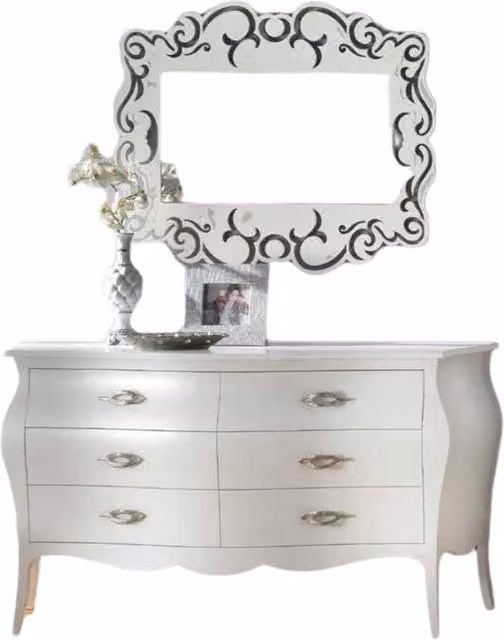 Comò bombato classico con 6 cassetti Mobili 2G bianco, L: 162 cm, P: 58 cm, H: 85 cm