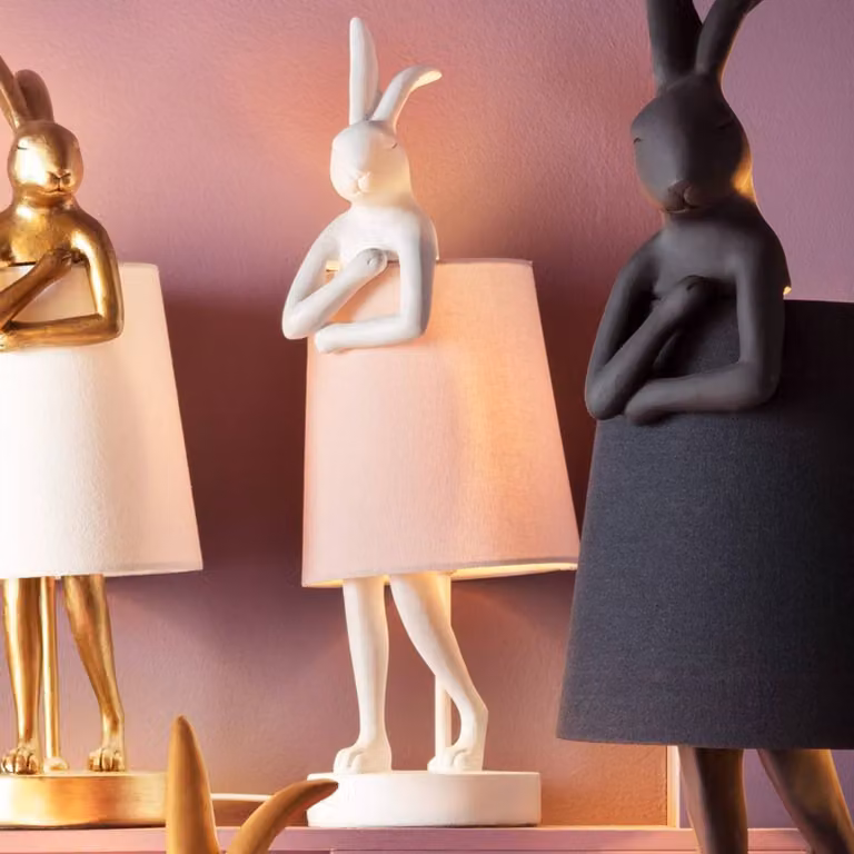 KARE Lampada da tavolo Animal Rabbit, Bianco / Opale, Soggiorno / Sala da pranzo, Tessuto / Stoffa / Seta, Design, Lampada da tavolo