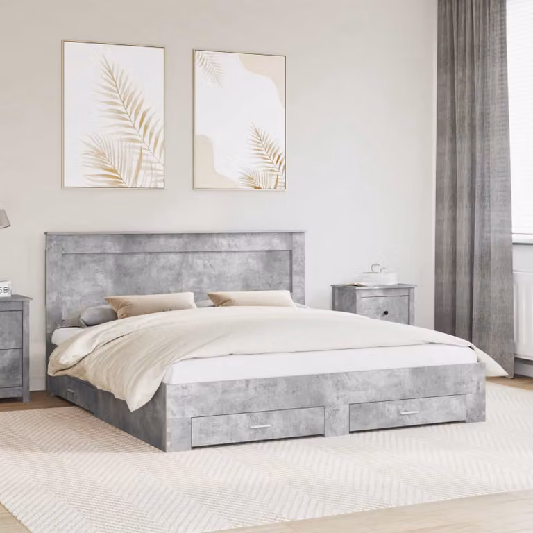 Struttura del letto con cassetto vidaXL in legno e MDF Grigio, L/P: 200 x 200 cm