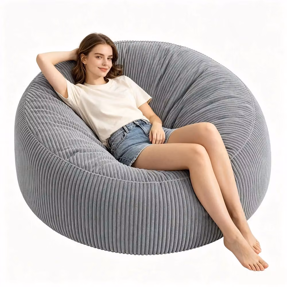 Divano Sdraio Tondo Minimal in Velluto Grigio con Riempimento in Memory Foam Sminuzzato e Rivestimento Rimovibile – 2