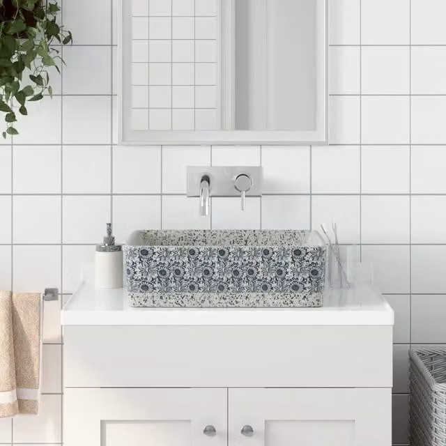 Lavabo Appoggio Grigio e Blu Rettangolare 46x35,5x13cm Ceramica 155072