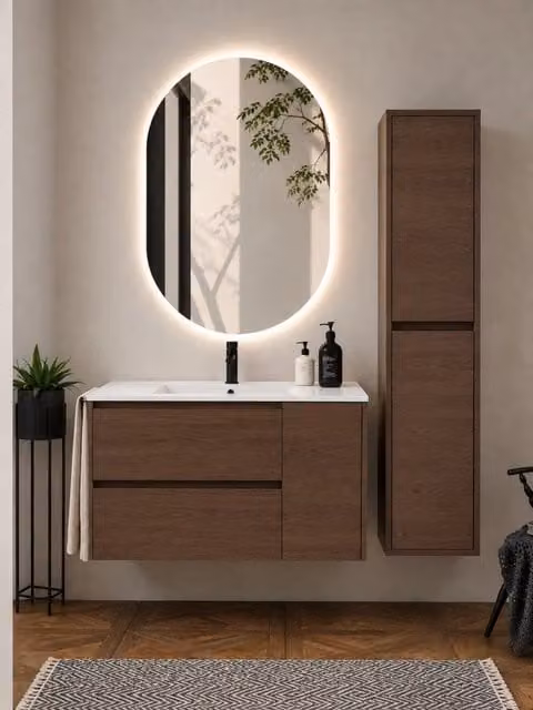 Mobile bagno con lavabo ORIGENBATH ITACA senza specchio 120x45 cm 1 vasca frassino tea con colonna