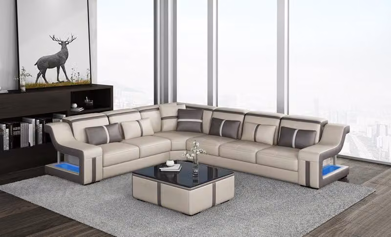 Ecksofa Wohnlandschaft Sofa Couch L-Form Polster Couchen Leder Design Beleuchtet